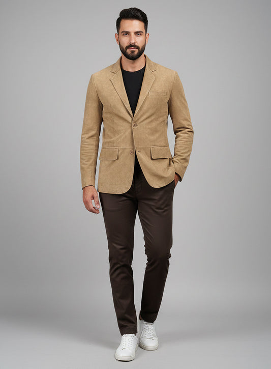 Latte Beige Suede Leather Blazer