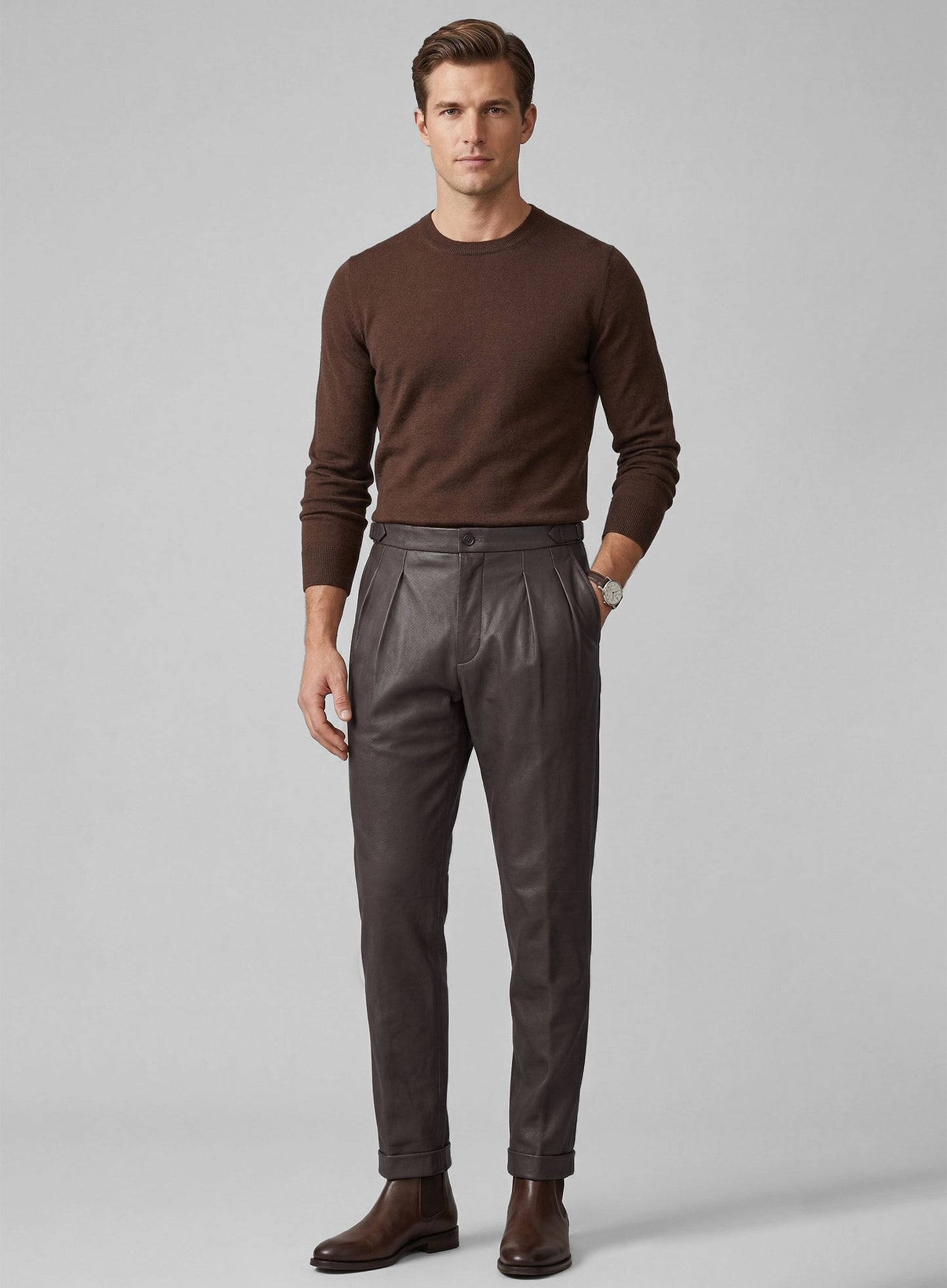 Brown Leather Gurkha Pant