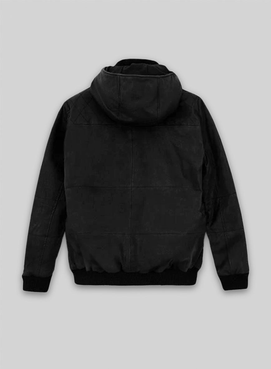 Black Stretch Leather Hood Jacket # 637 - M Regular