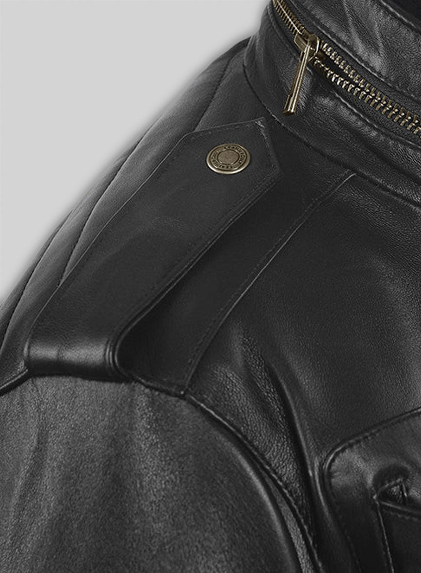 Thick Black Leather Jacket # 641