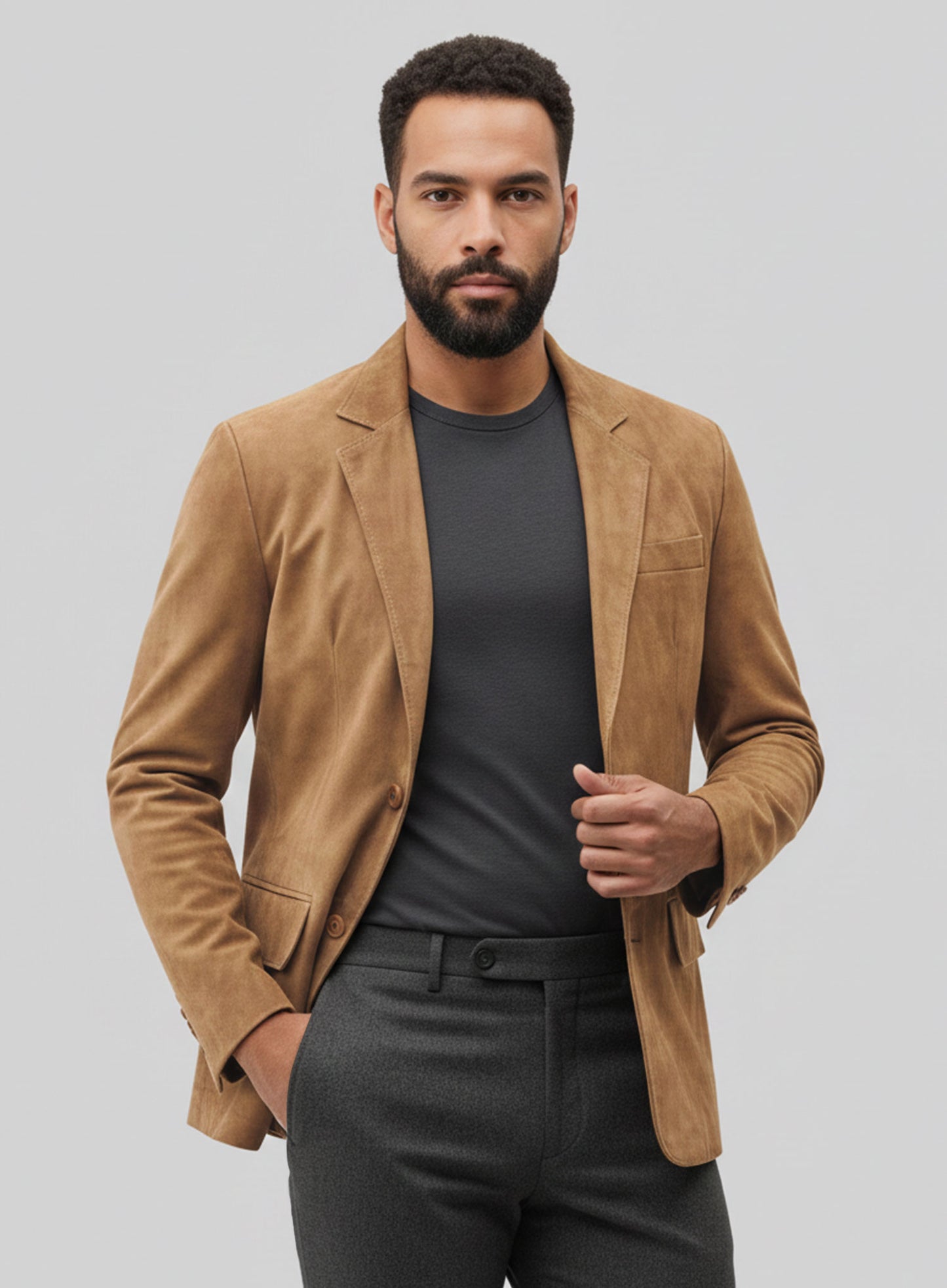Light Brown Suede Leather Blazer