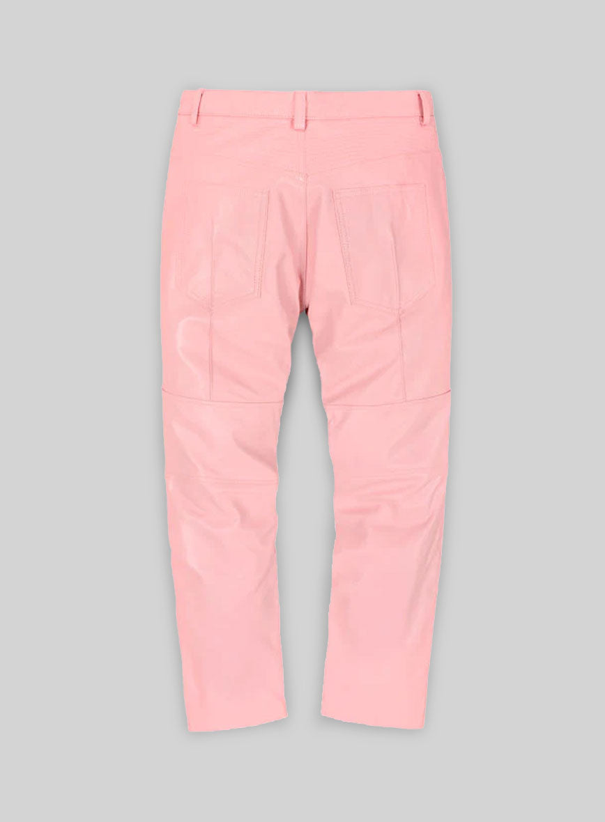 Light Pink Leather  Biker Jeans - Style #1