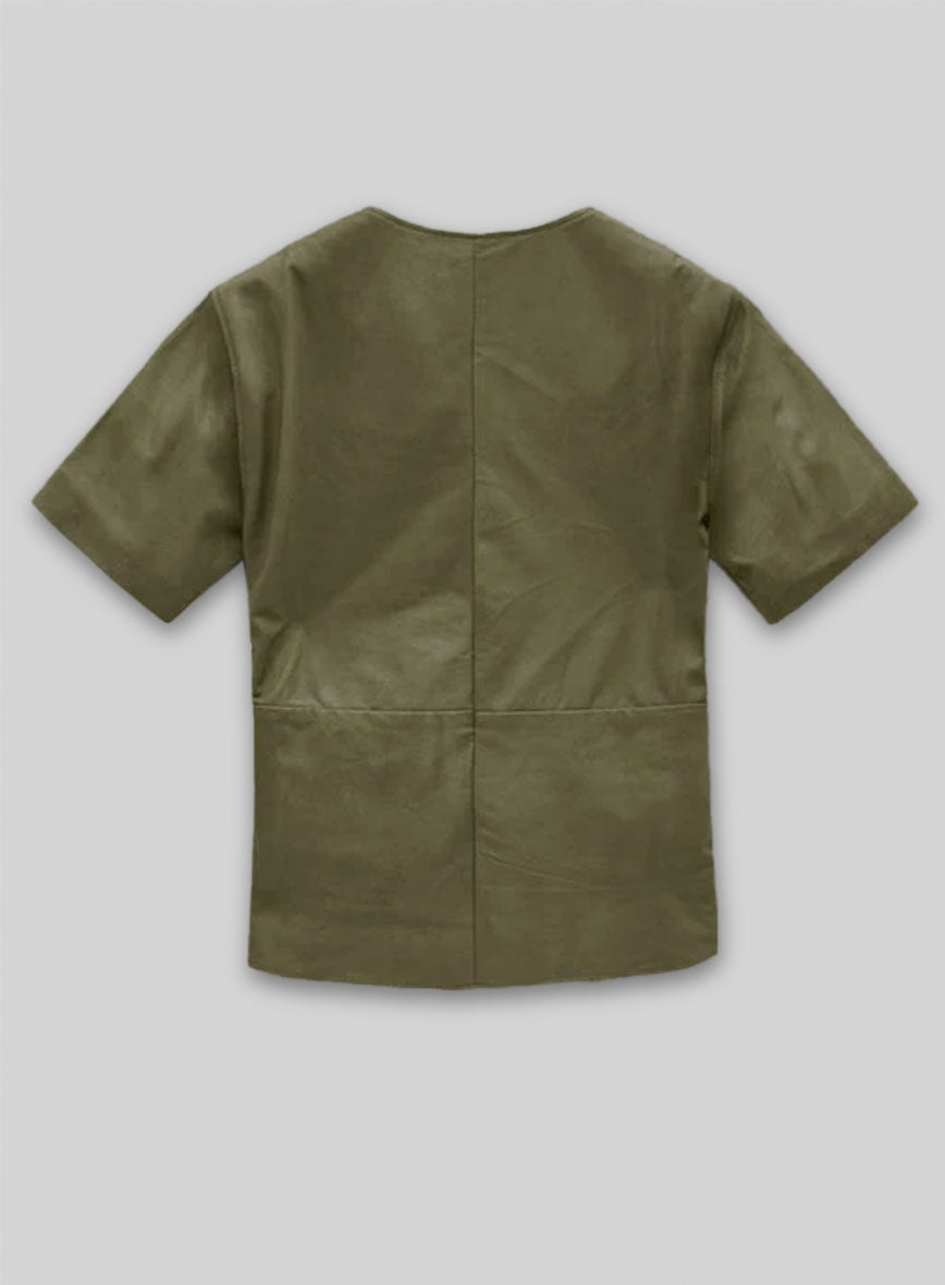 Light Weight Unlined Mauve Green Leather T-shirt