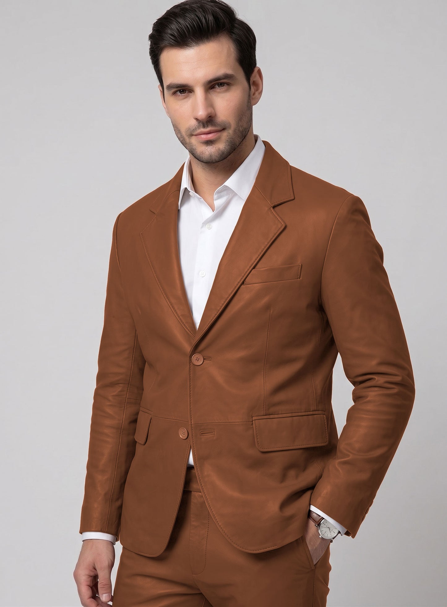 Log Cabin Brown Leather Blazer