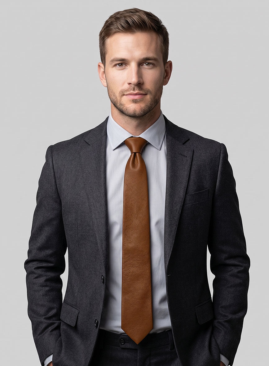 Log Cabin Brown Leather Tie