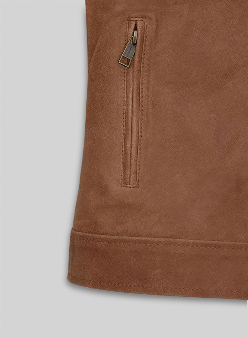 Light Vintage Tan Hide Leather Fighter T-Shirt Jacket