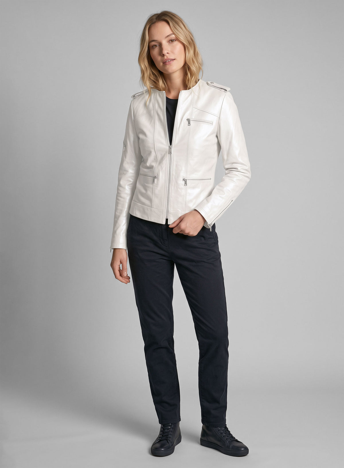 Metallic Pearl Bresha Webb Run the World Leather Jacket
