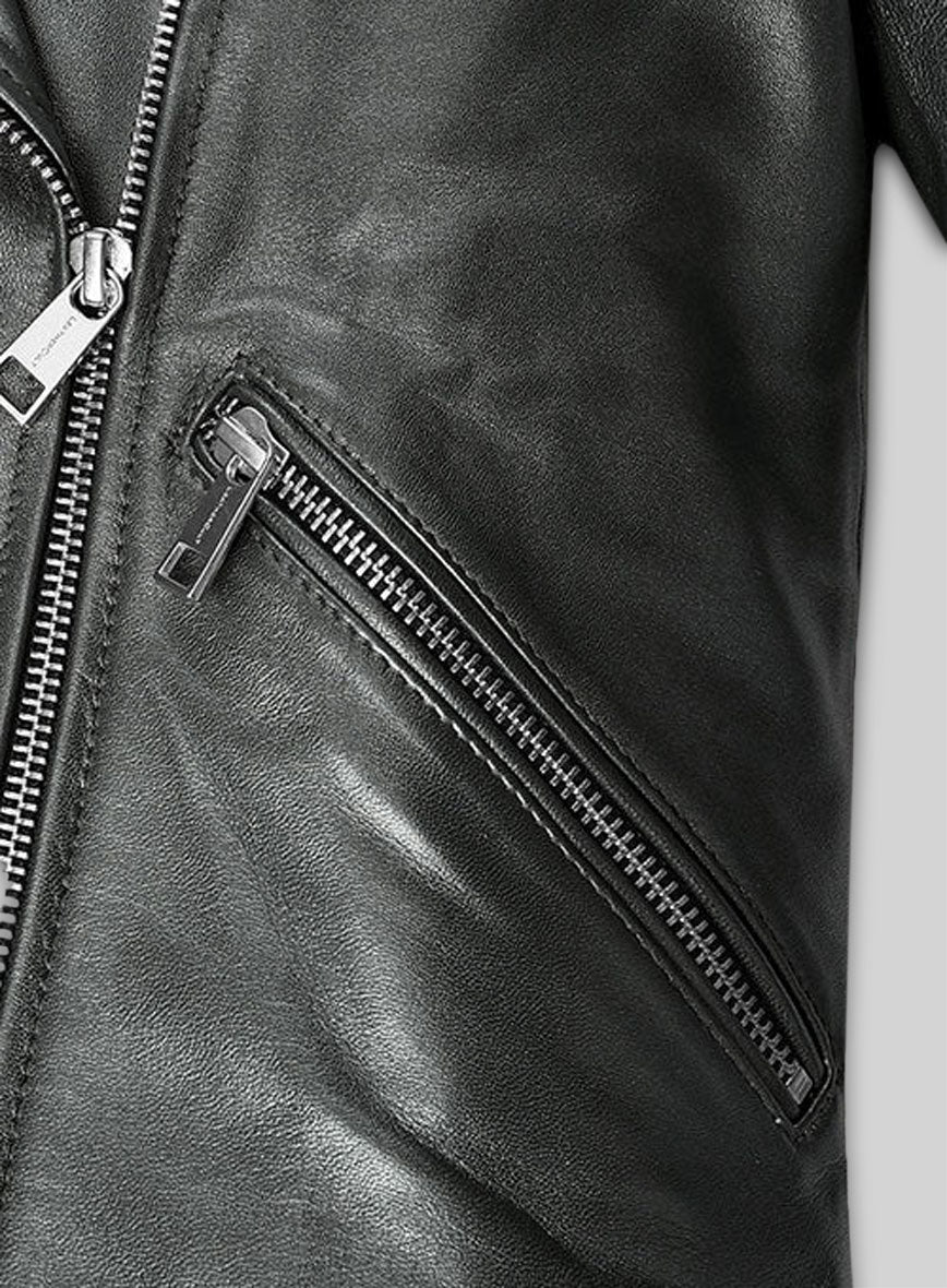 Metallic Gray Leather Jacket # 212