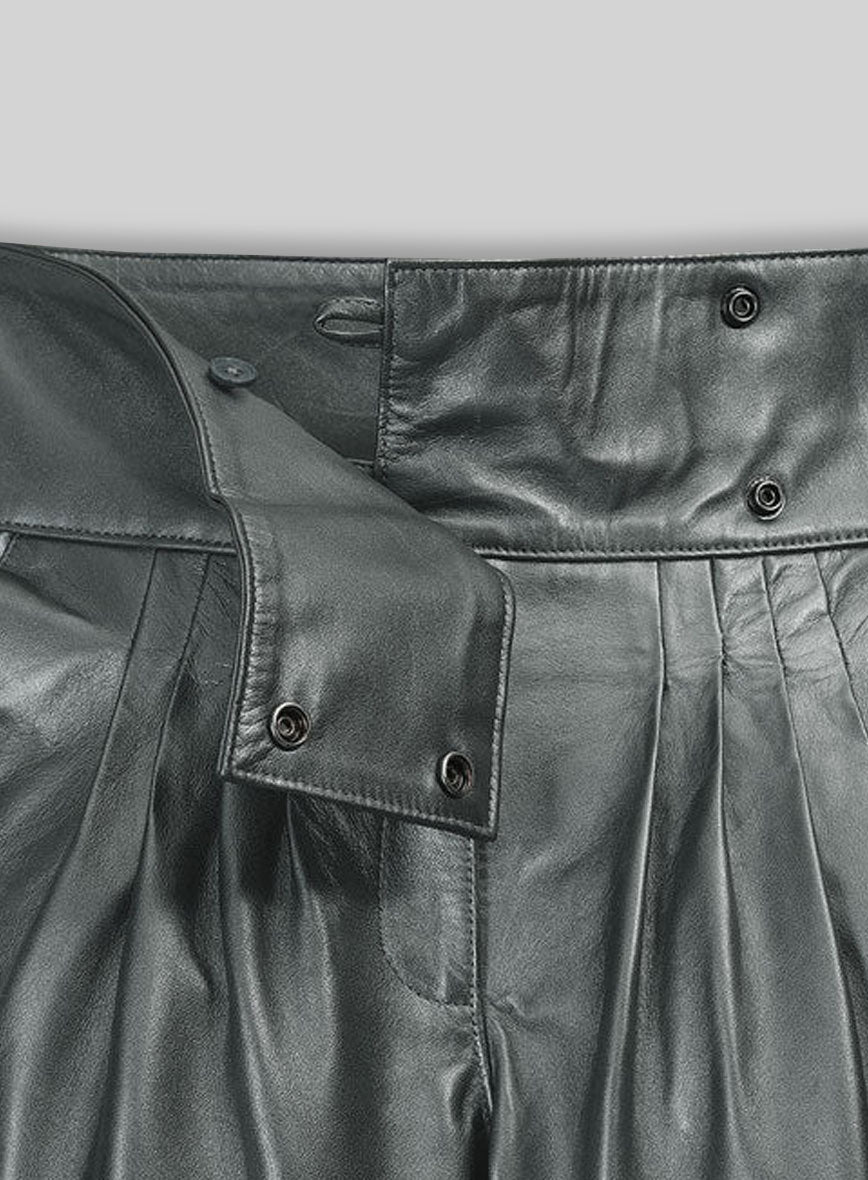 Metallic Lurex Gray Carey Mulligan Leather Pants