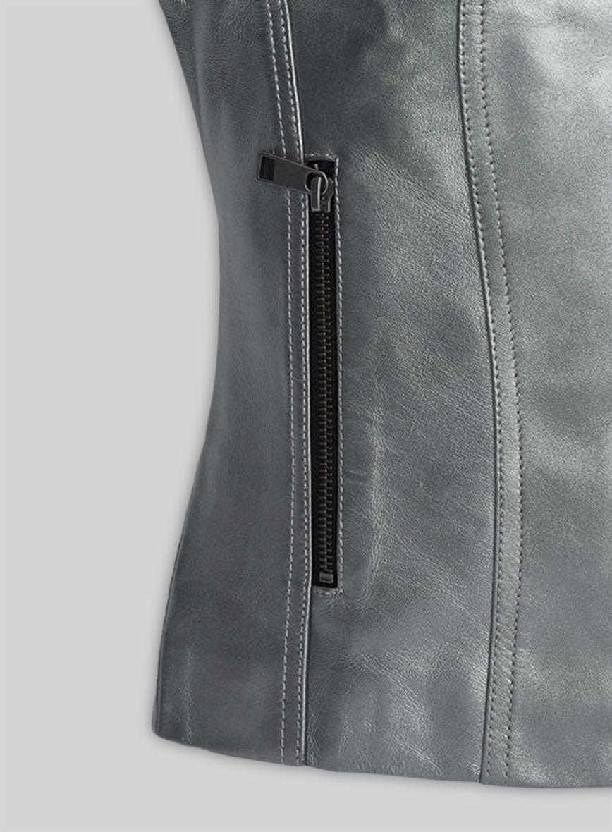 Metallic Lurex Gray Leather Jacket # 265