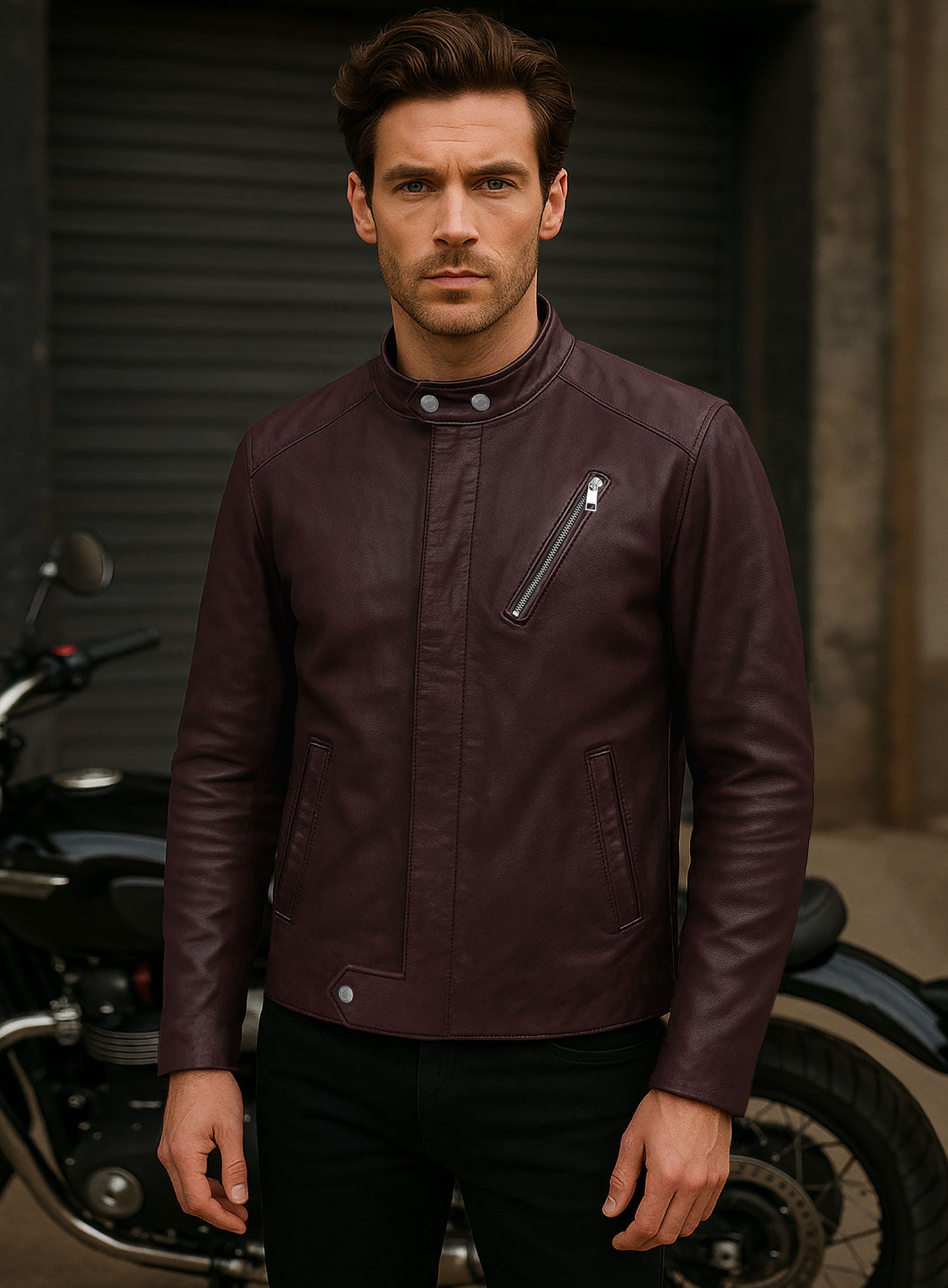 Motorad Burgundy Biker Leather Jacket