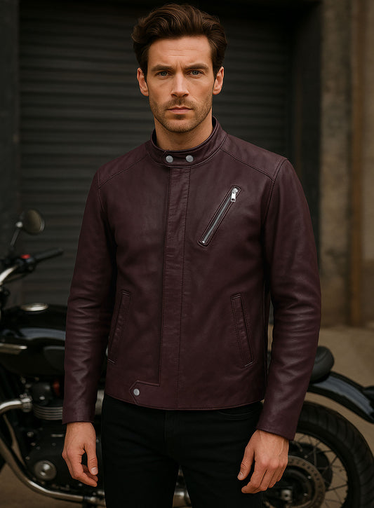 Motorad Burgundy Biker Leather Jacket