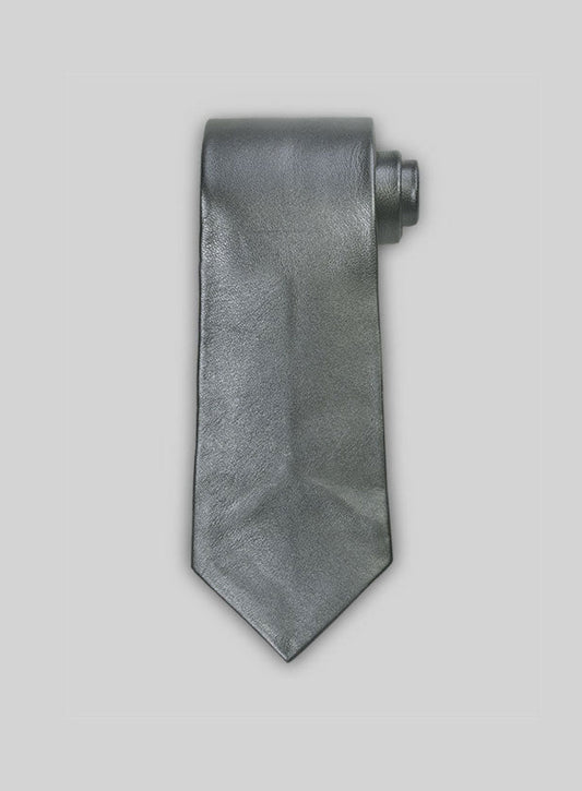 Metallic Lurex Gray Leather Tie