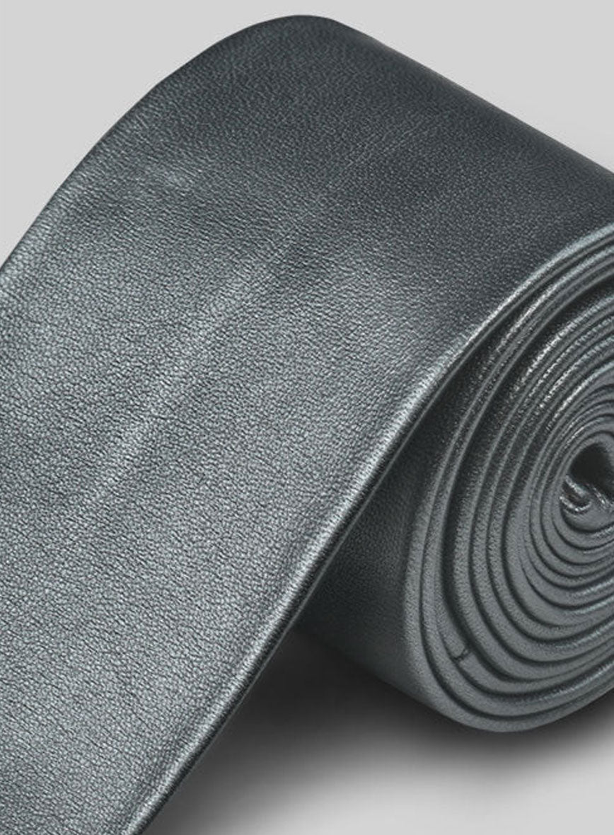 Metallic Lurex Gray Leather Tie