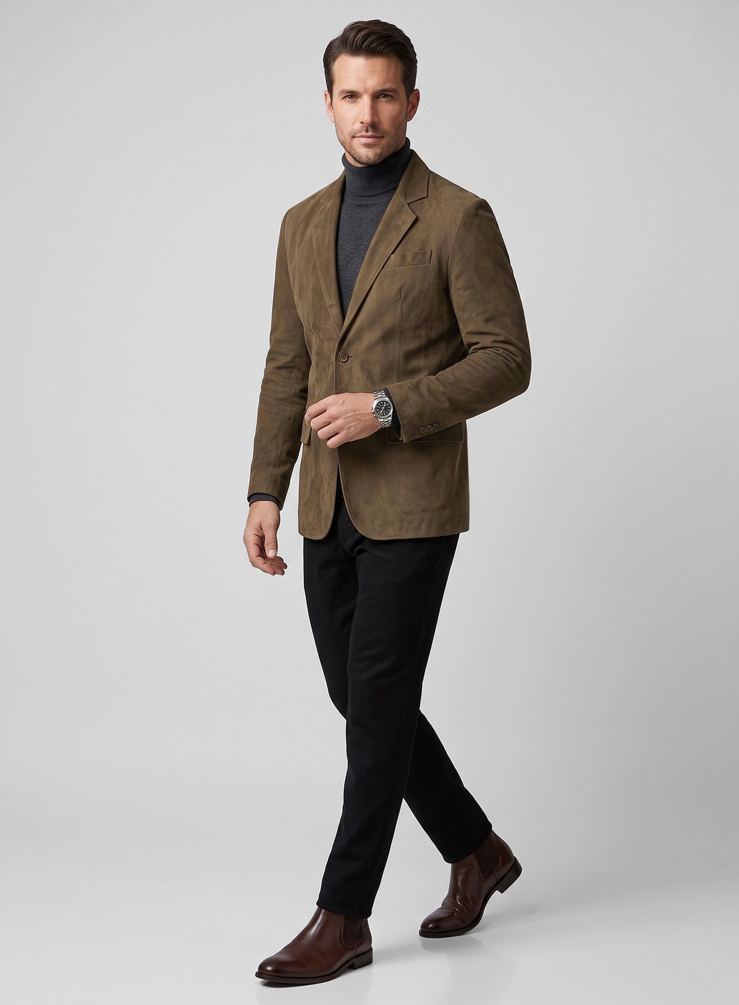 Mushroom Brown Suede Leather Blazer
