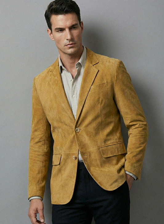 Mustard Suede Leather Blazer