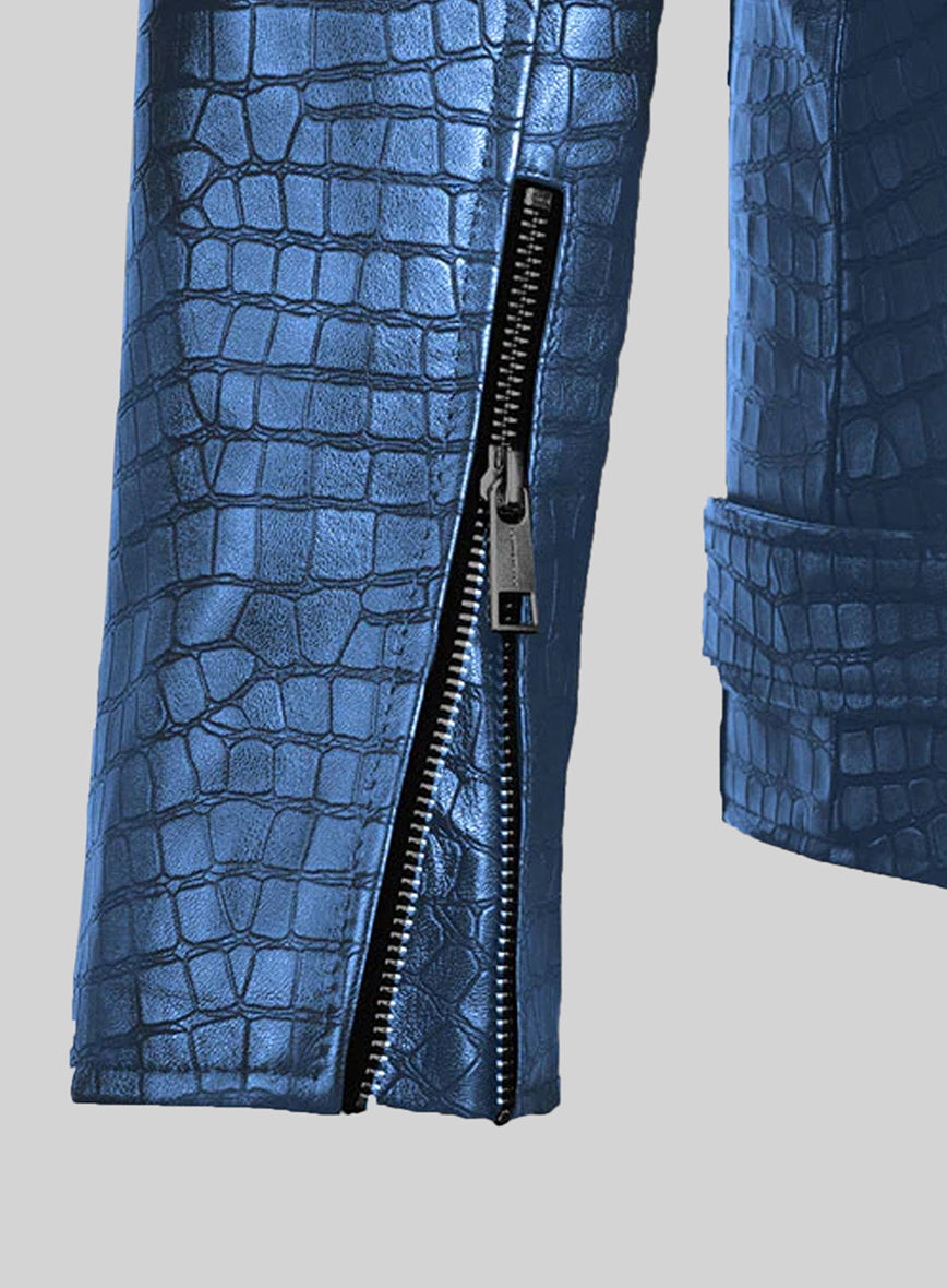 Phantom Croc Metallic Blue Leather Jacket