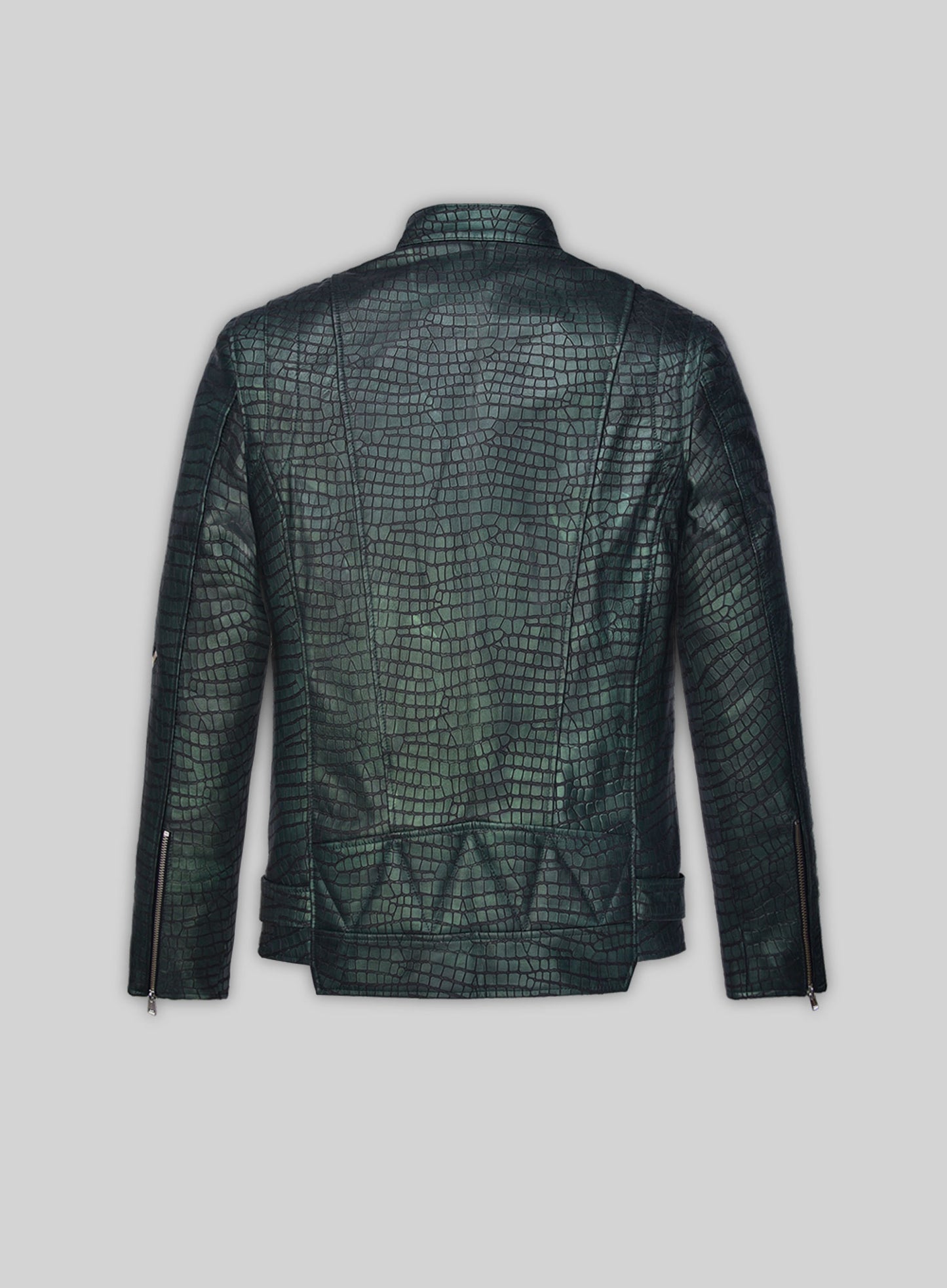 Phantom Croc Metallic Green Leather Jacket - L