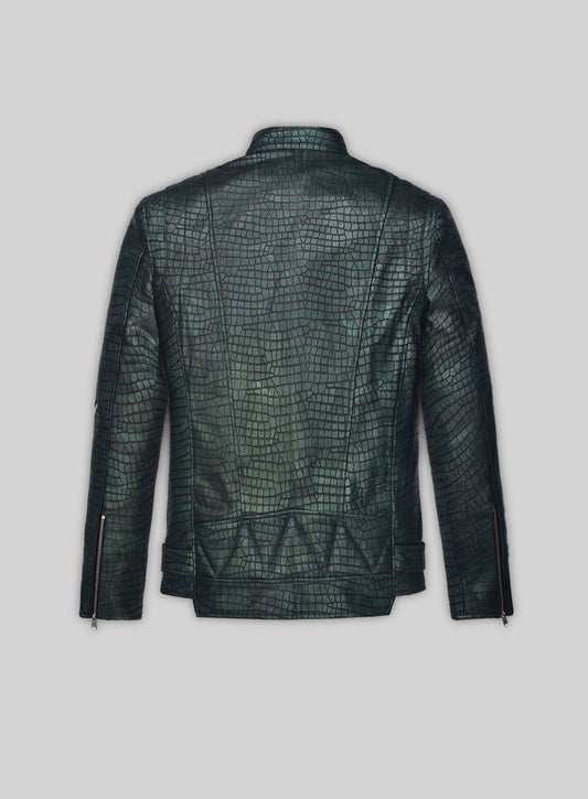 Phantom Croc Metallic Green Leather Jacket - L