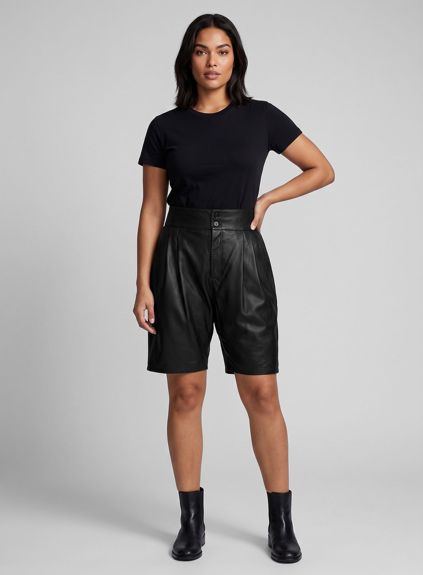 Pleated Leather Shorts Style # 363