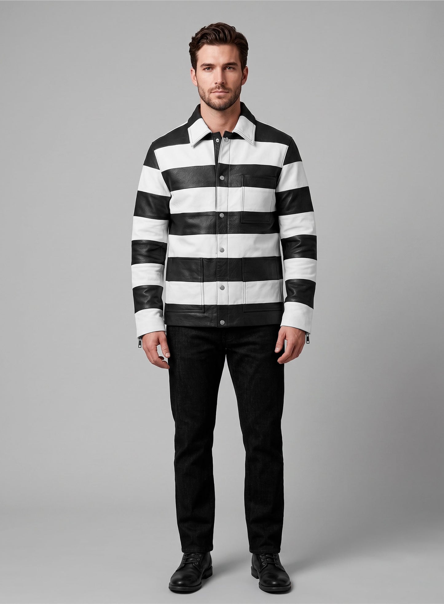 Prison Stripe Leather Jacket