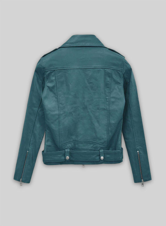 Prussian Blue Washed & Wax Jessica Alba Leather Jacket #2