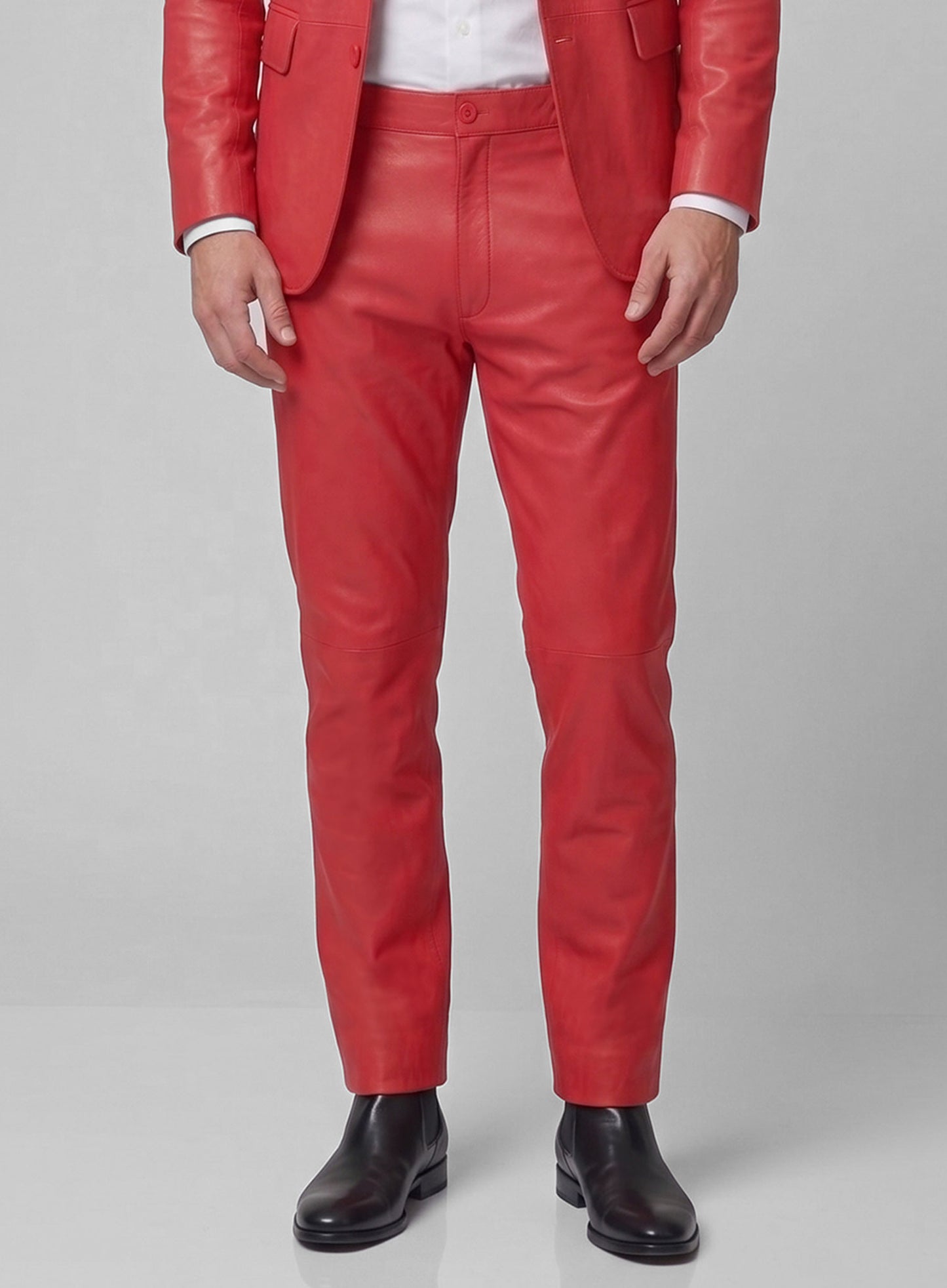 Raspberry Red Lambskin Leather Suit