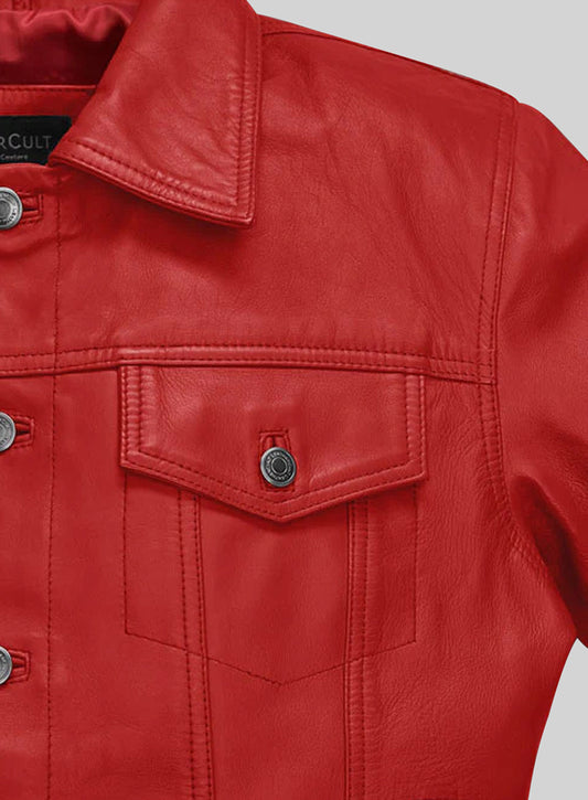 Red Leather Trucker Jacket
