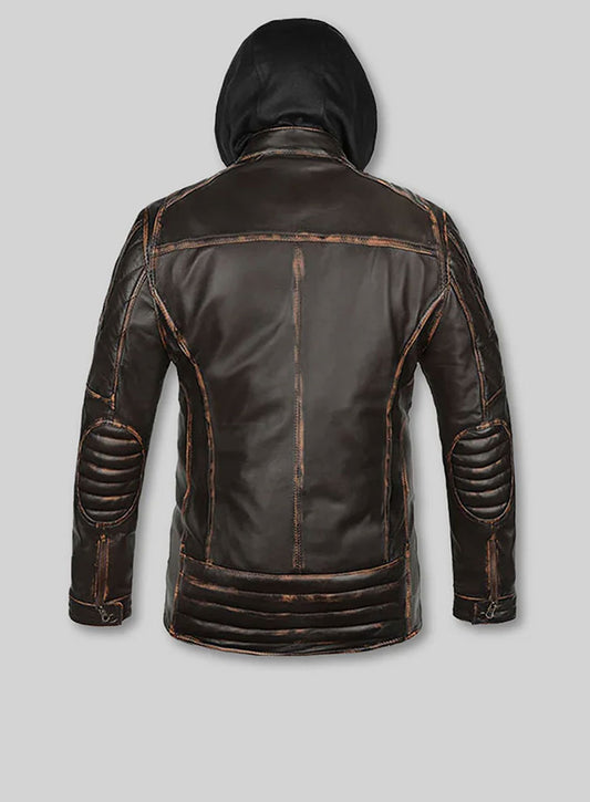 Retro Leather Jacket with Hoodie