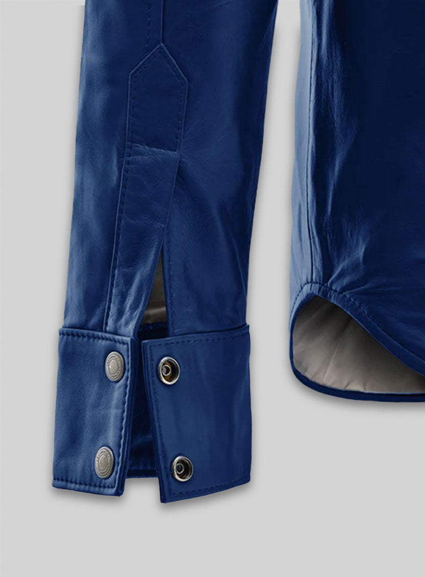 Rich Blue Leather Shirt Jacket - #1S