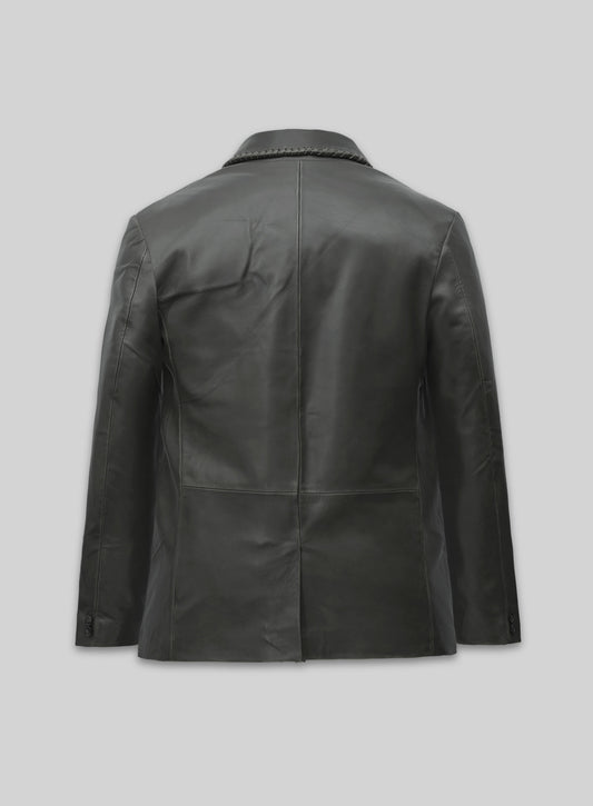 Rubbed Charcoal Medieval Leather Blazer