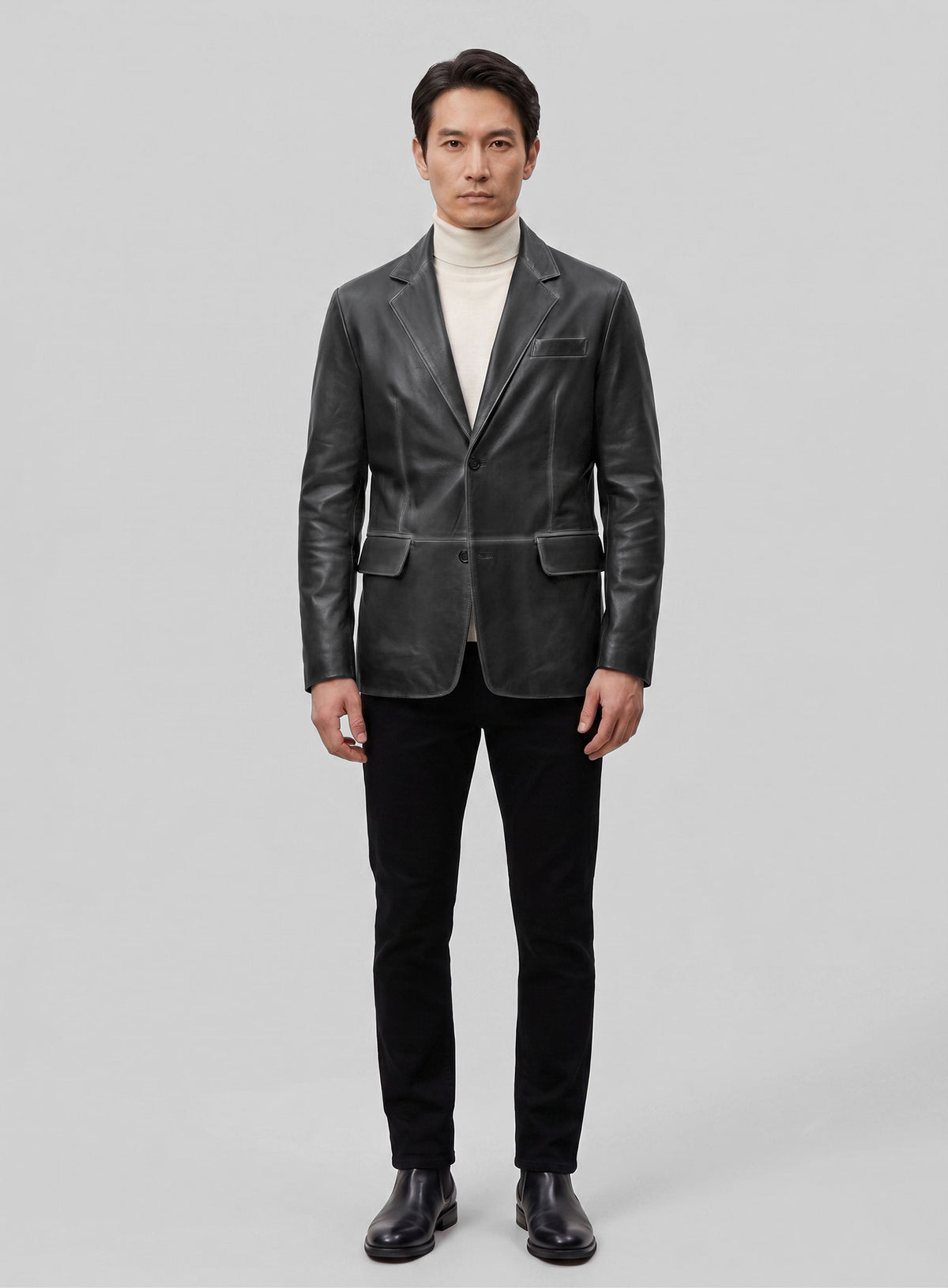 Rubbed Black Leather Blazer