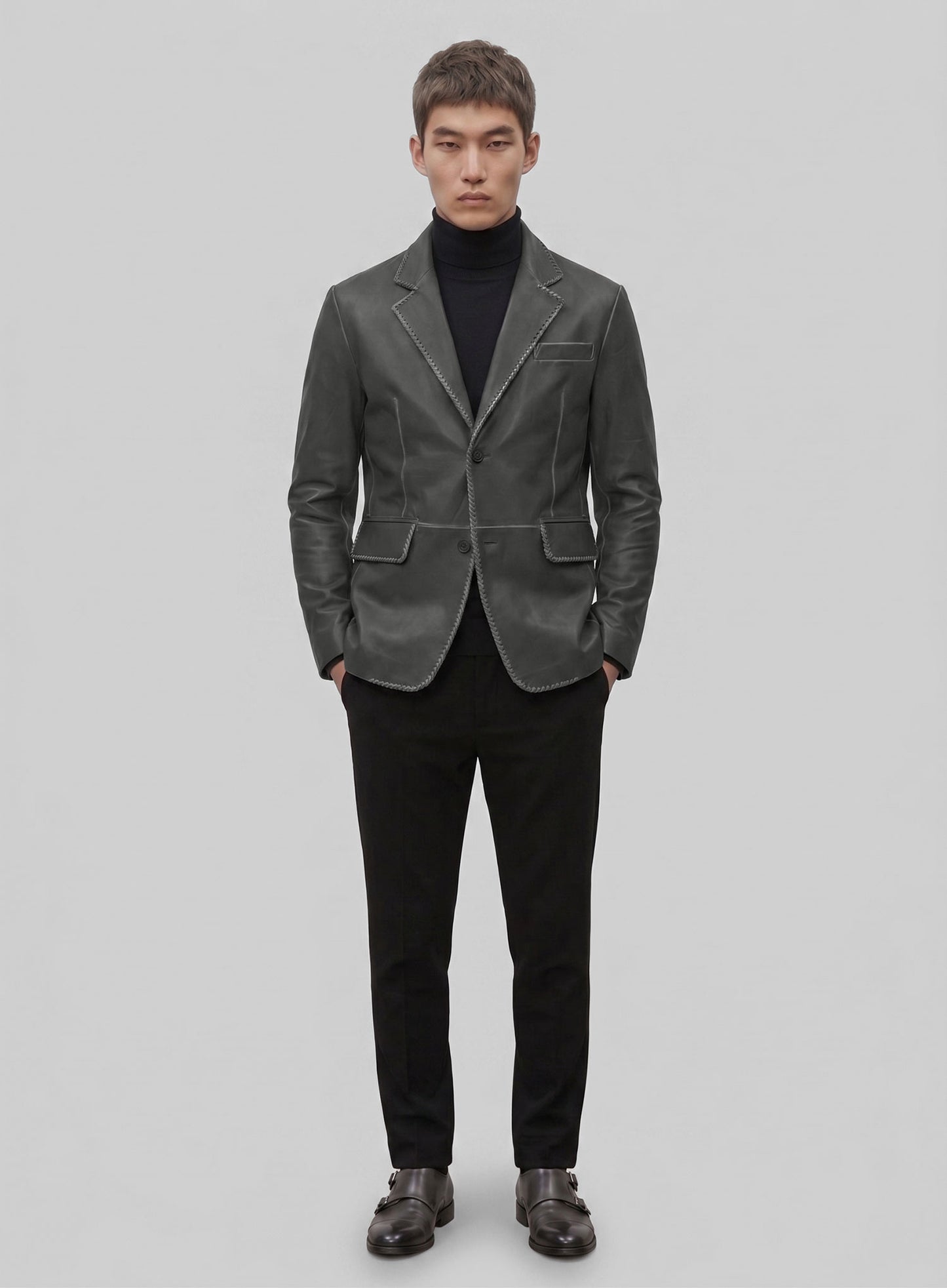 Rubbed Charcoal Medieval Leather Blazer