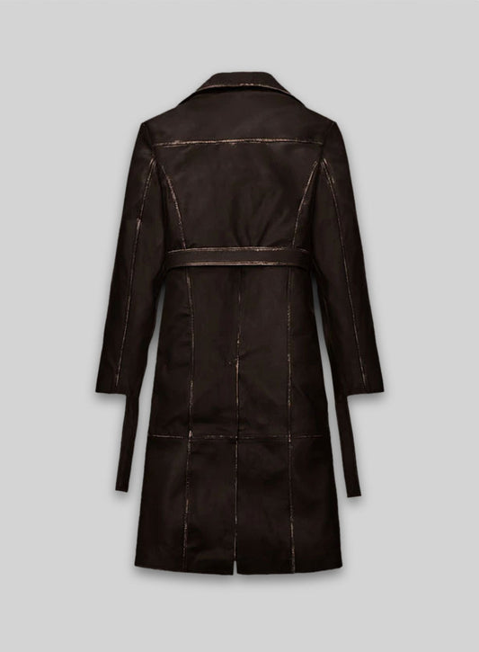 Rubbed Dark Brown Alpine Leather Long Coat