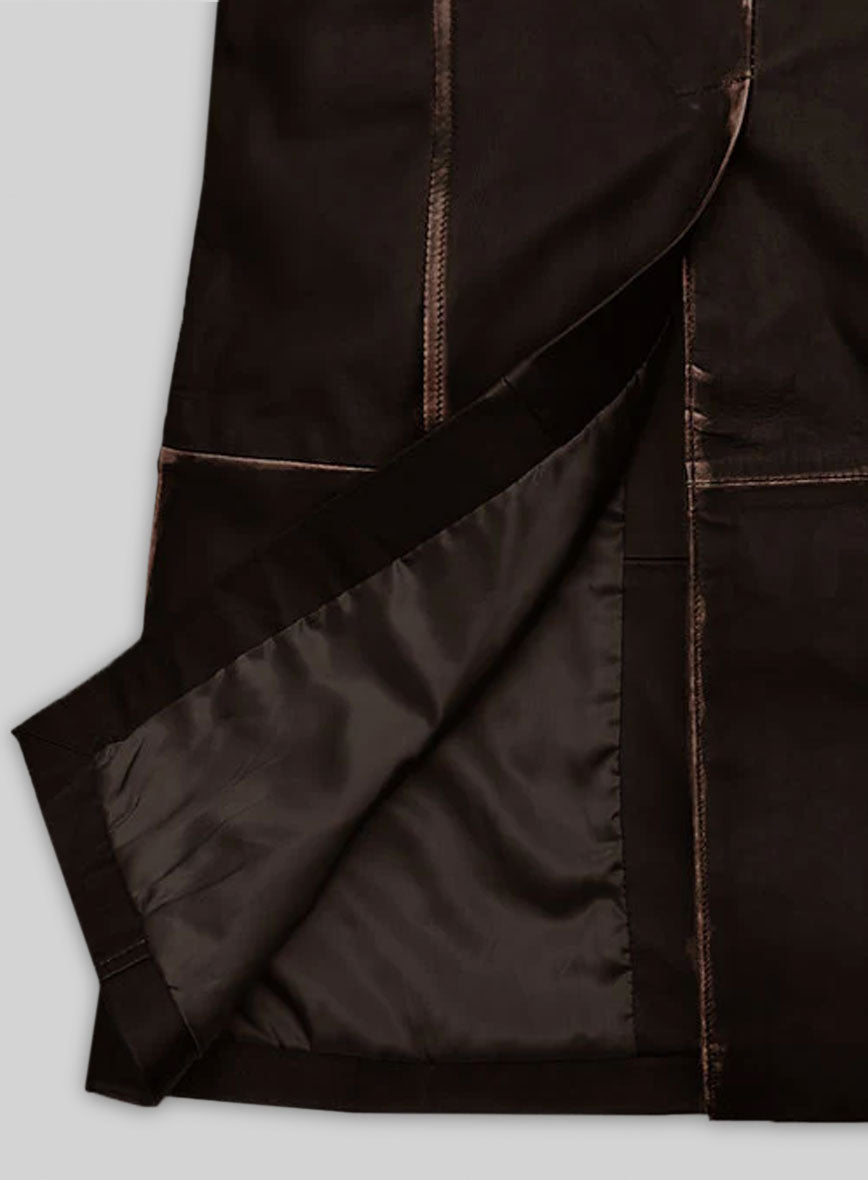 Rubbed Dark Brown Alpine Leather Long Coat