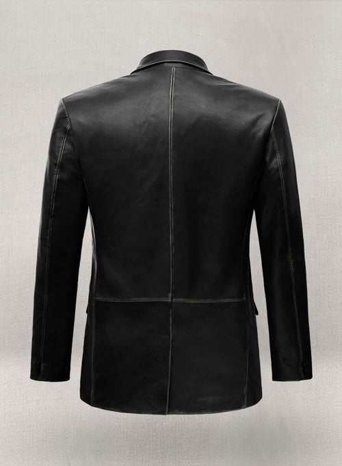 Rubbed Black Leather Blazer - LeatherCult