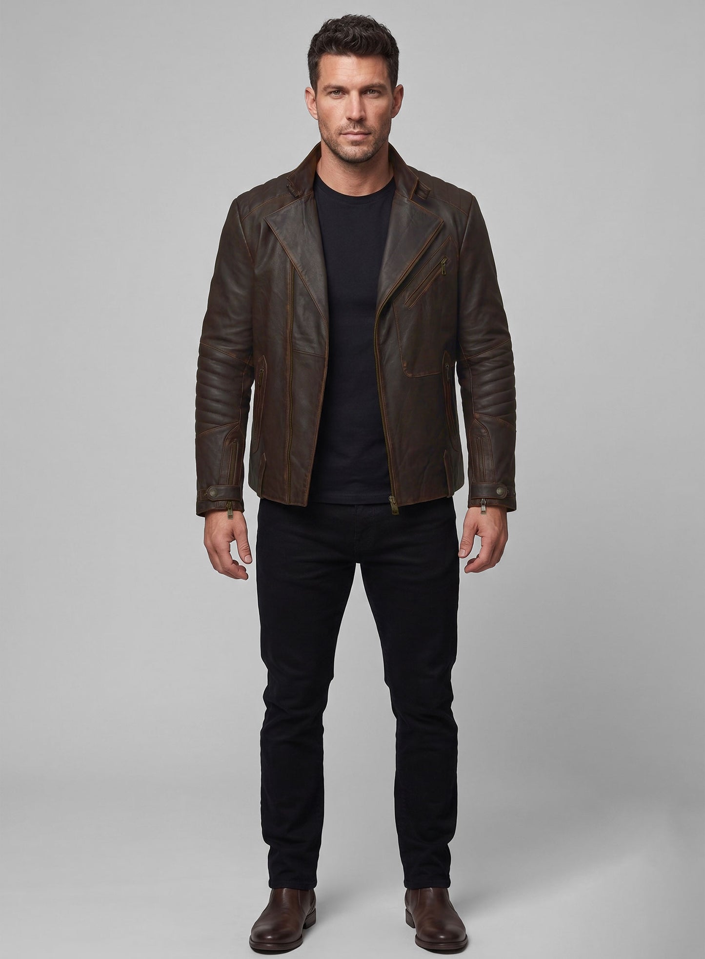 Rubbed Brown David Leather Jacket