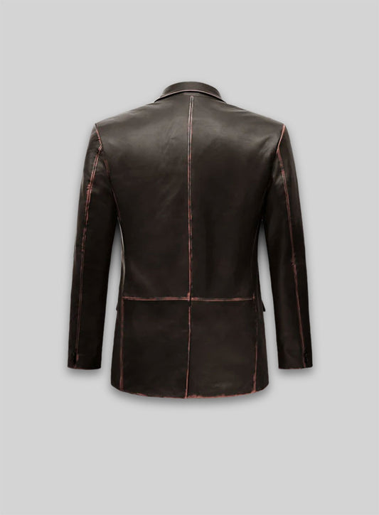 Rubbed Brown Leather Blazer
