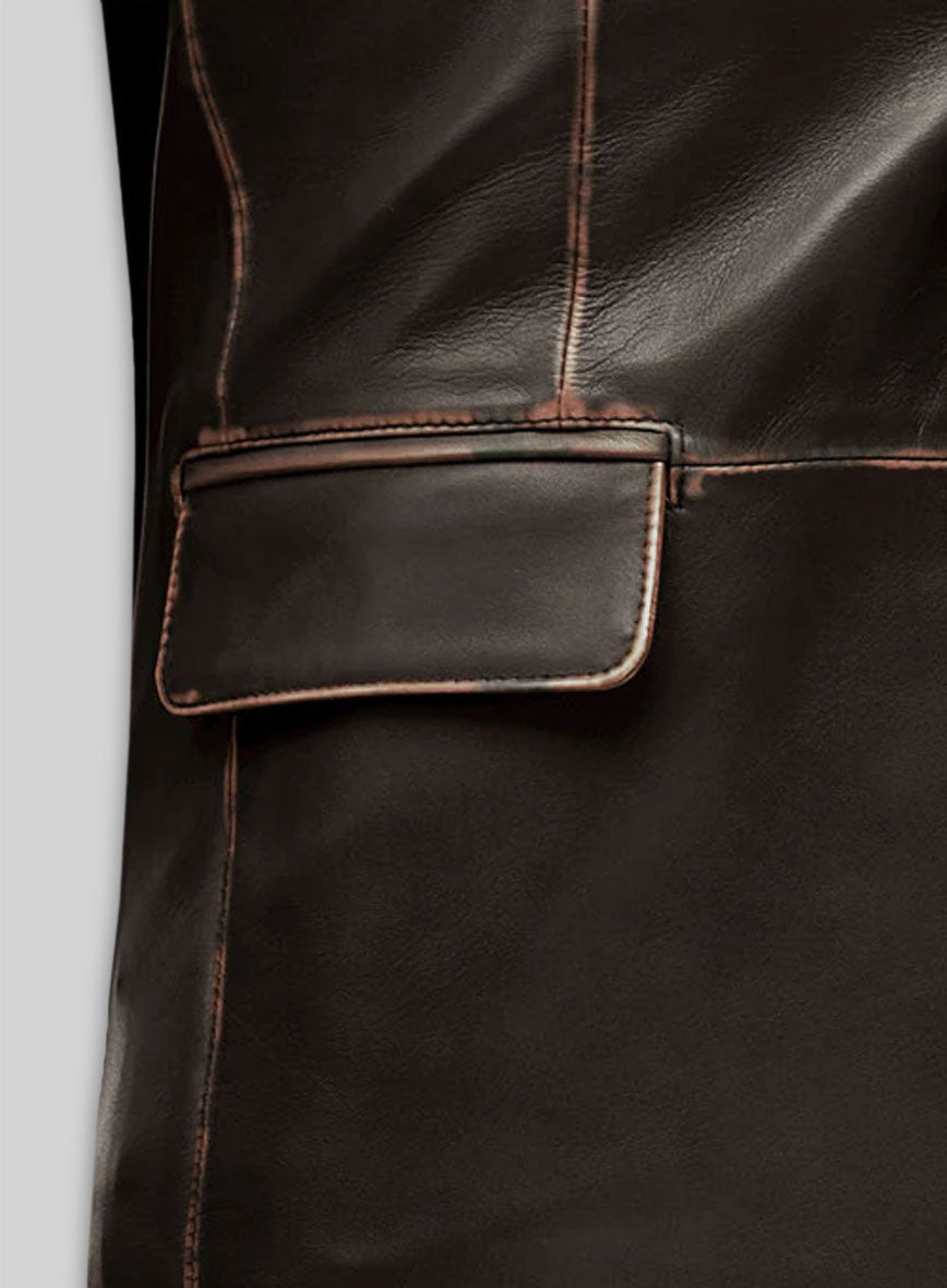 Rubbed Brown Leather Blazer