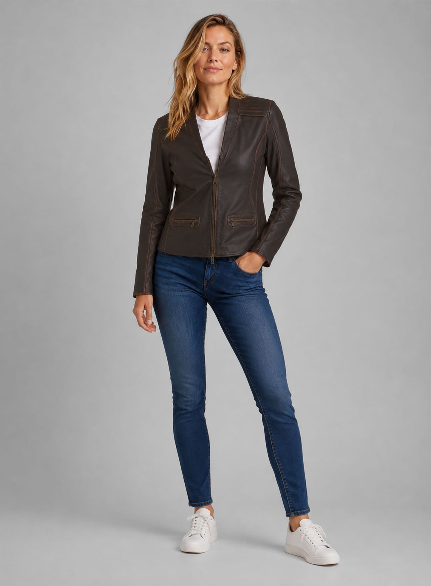Rubbed Brown Leather Jacket # 287