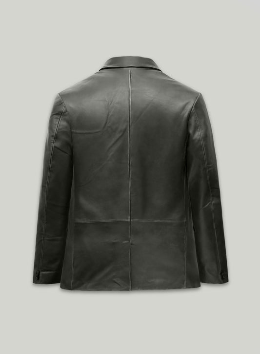 Rubbed Charcoal Leather Blazer