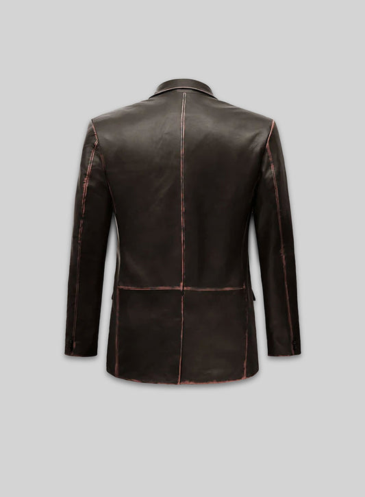 Rubbed Dark Brown Medieval Leather Blazer