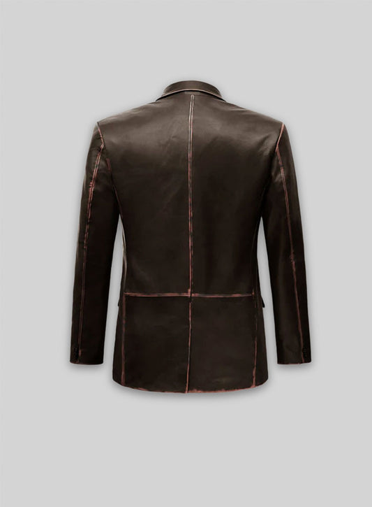 Rubbed Dark Brown Leather Blazer