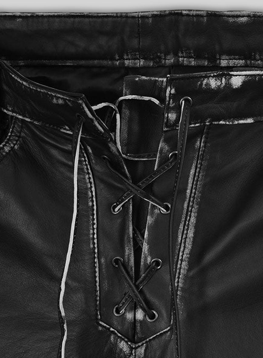 Rubbed Black Leather Pants #515