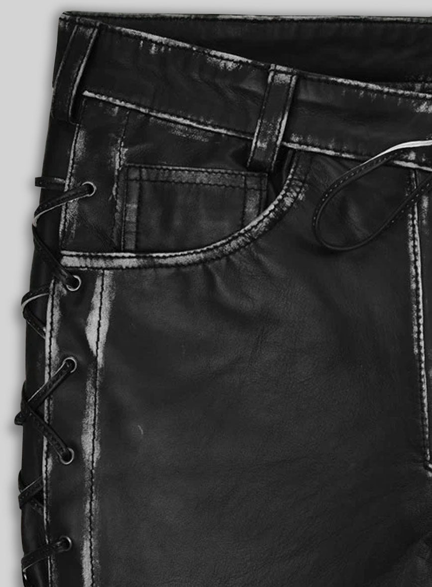 Rubbed Black Leather Pants #515