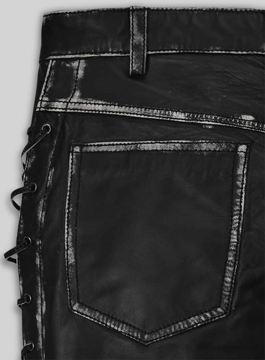Rubbed Black Leather Pants #515