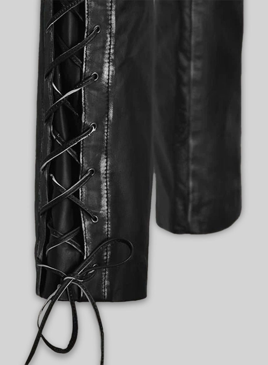 Rubbed Black Leather Pants #515