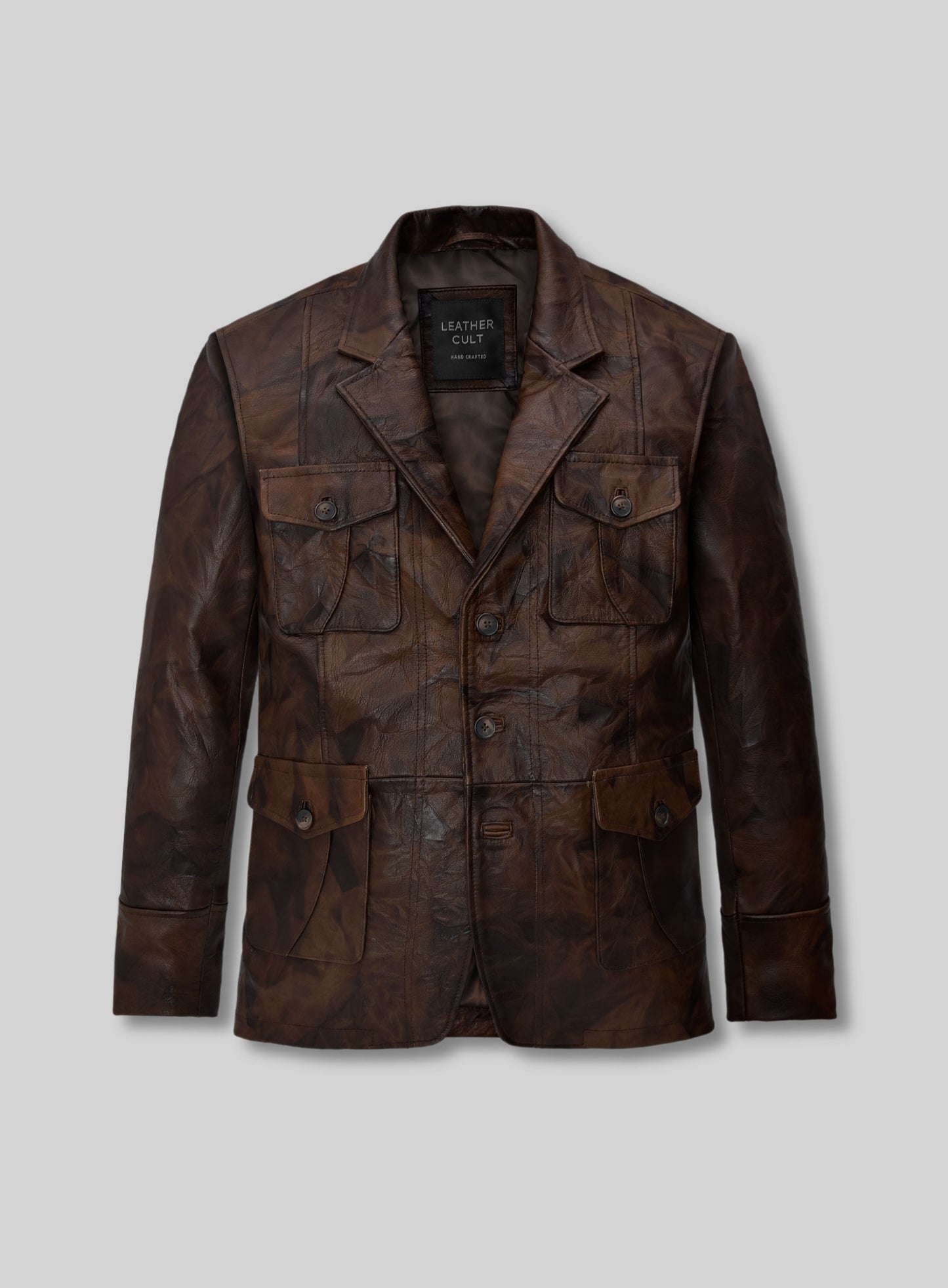 Rustic Brown Crush Leather Blazer - #716