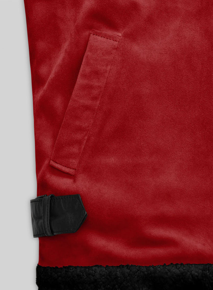 Lava Red Suede Ryan Reynolds Black Sherpa Leather Jacket