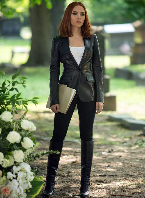 Scarlett Johansson The Winter Soldier Leather Blazer - LeatherCult